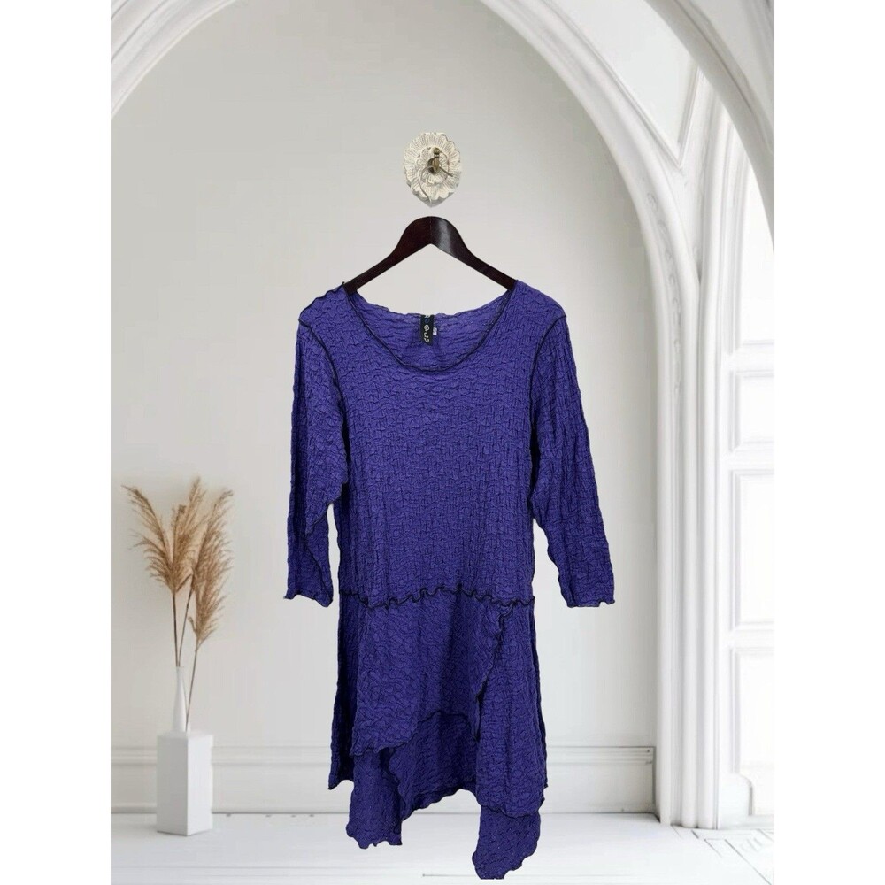 Noblu Purple Rumpled Asymmetrical Dress Lagenlook‎ Art To Wear Size L